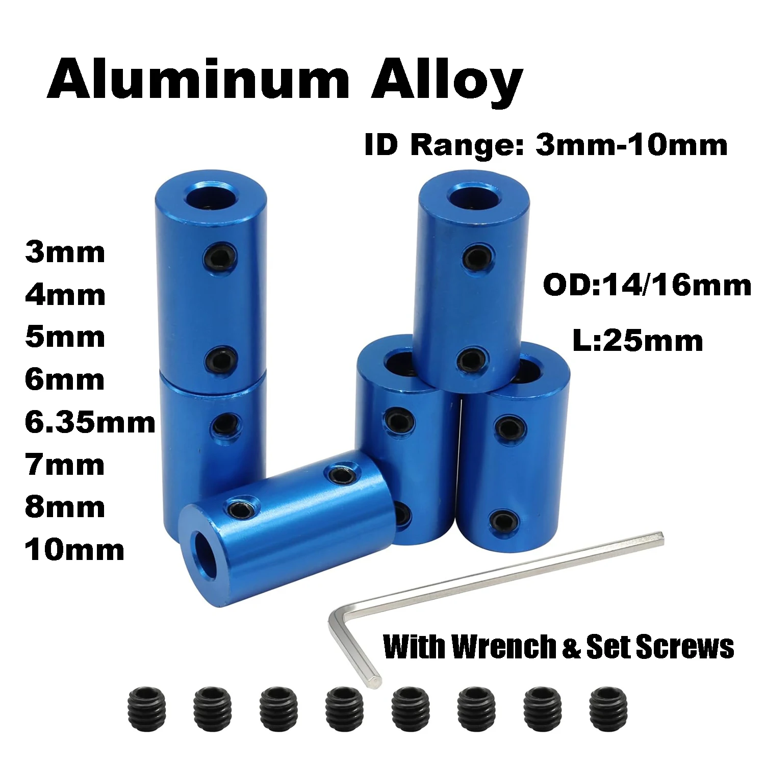 Shaft Coupling Aluminum Alloy 1Pc 3/4/5/6/6.35-10mm Set Screw Wrench For 3D Printer Motor DIY Transmission Parts Coupler
