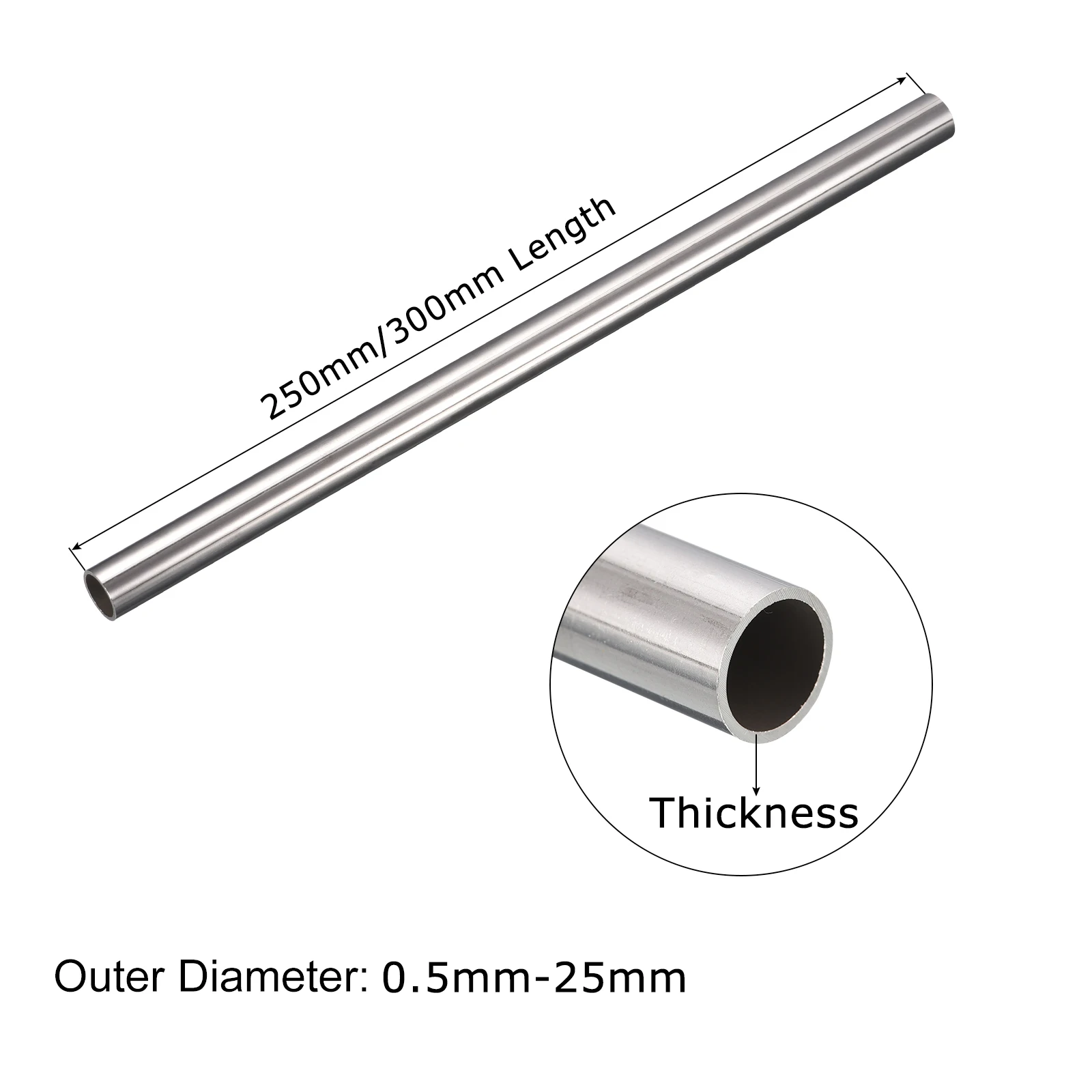 1/2/3/4Pcs 0.5-25mm OD 304 Stainless Steel Round Capillary 250mm 300mm Long Seamless Straight Tube 0.1-2mm Thick Capillary Pipe