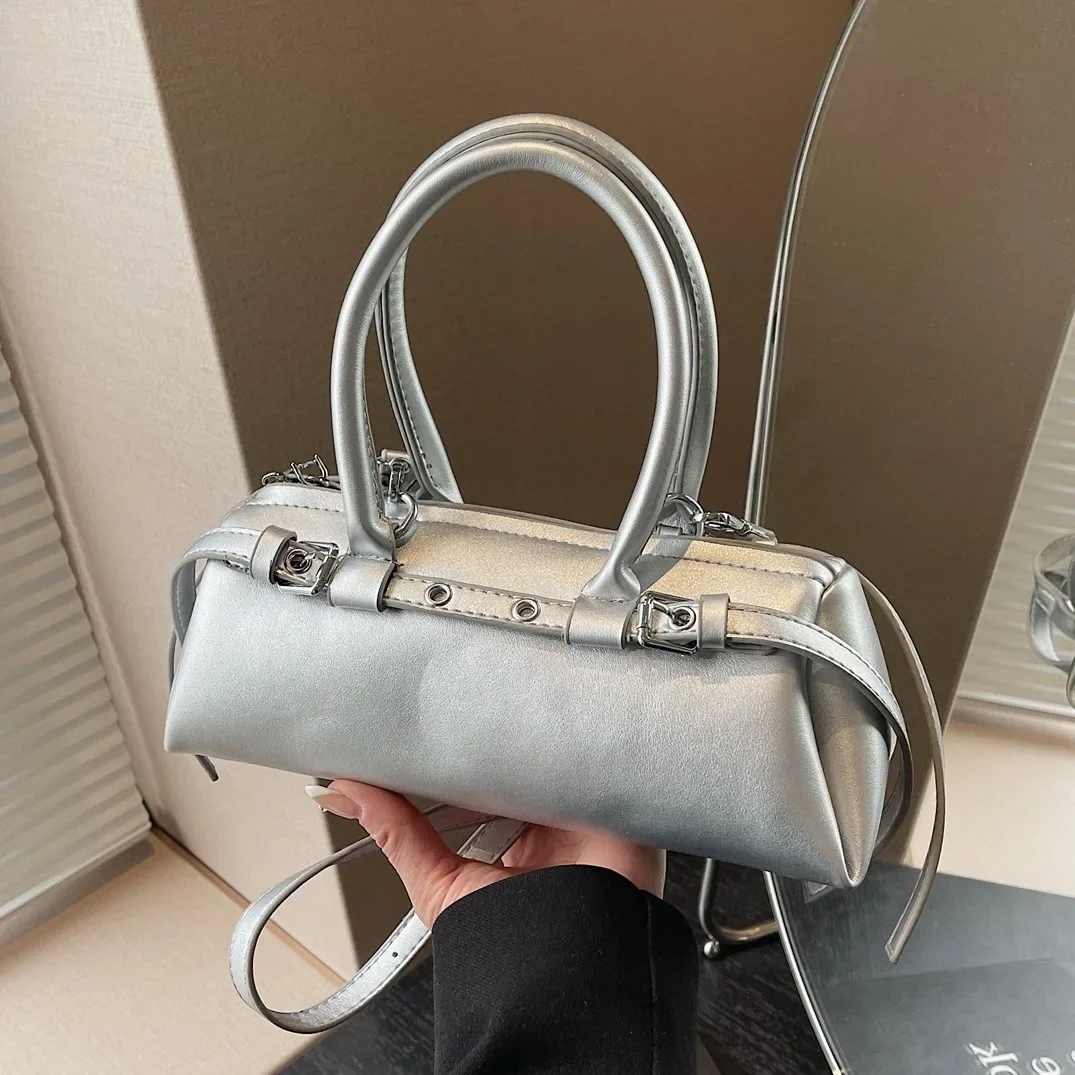 

Маленькие сумки через плечо из искусственной кожи с короткой ручкой для женщин, серебряные женские сумки и кошелек 2025 года, трендовая сумка на плечо