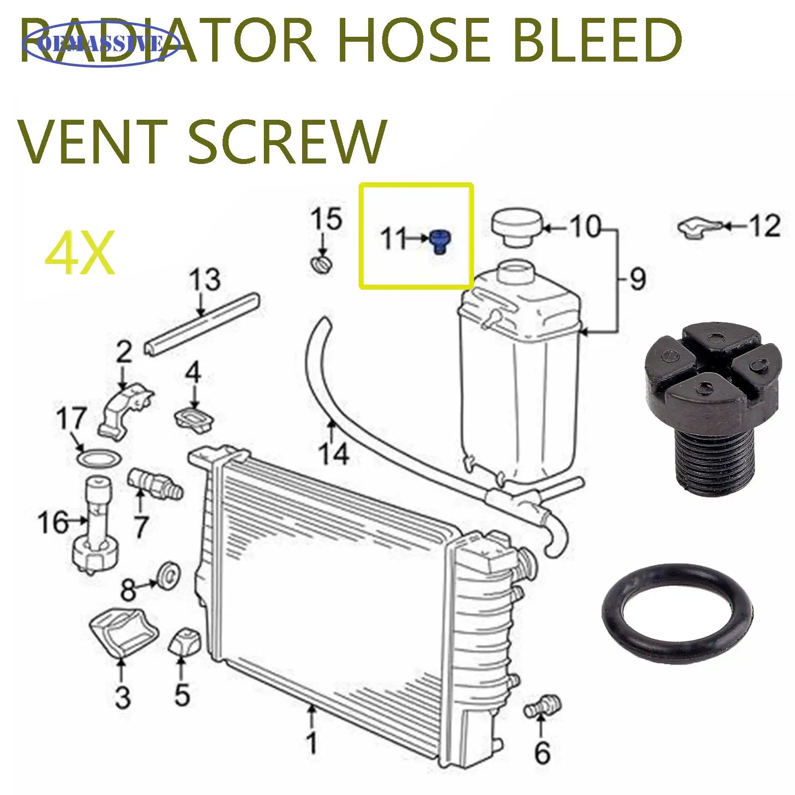 OEMASSIVE 4PCS For MINI COOPER COOPER COUNTRYMAN COOPER PACEMAN RADIATOR HOSE BLEED VENT SCREW PLUG BLEEDING Tank Bleed Coolant