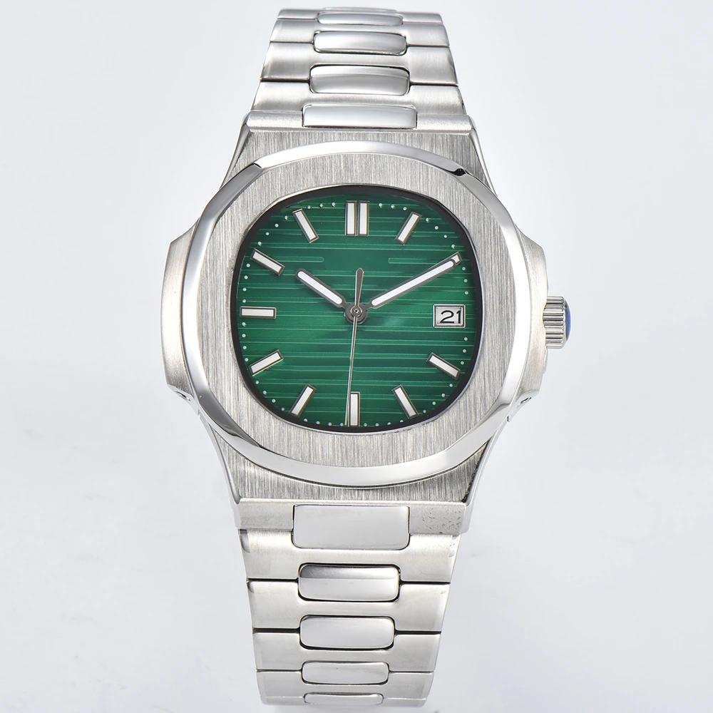 Reloj mecánico automático NH35A para hombre, reloj con logotipo personalizado, movimiento automático, cristal de zafiro luminoso verde, resistente al agua, 43mm