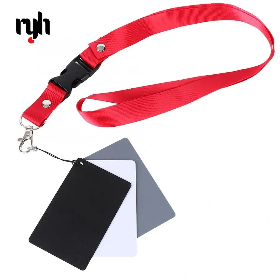 3in1 8.5x5.5cm 18% Digital Photography Exposure Color Gray/White/Black Balance Card Set with Strap For DSLR Camera White Balance