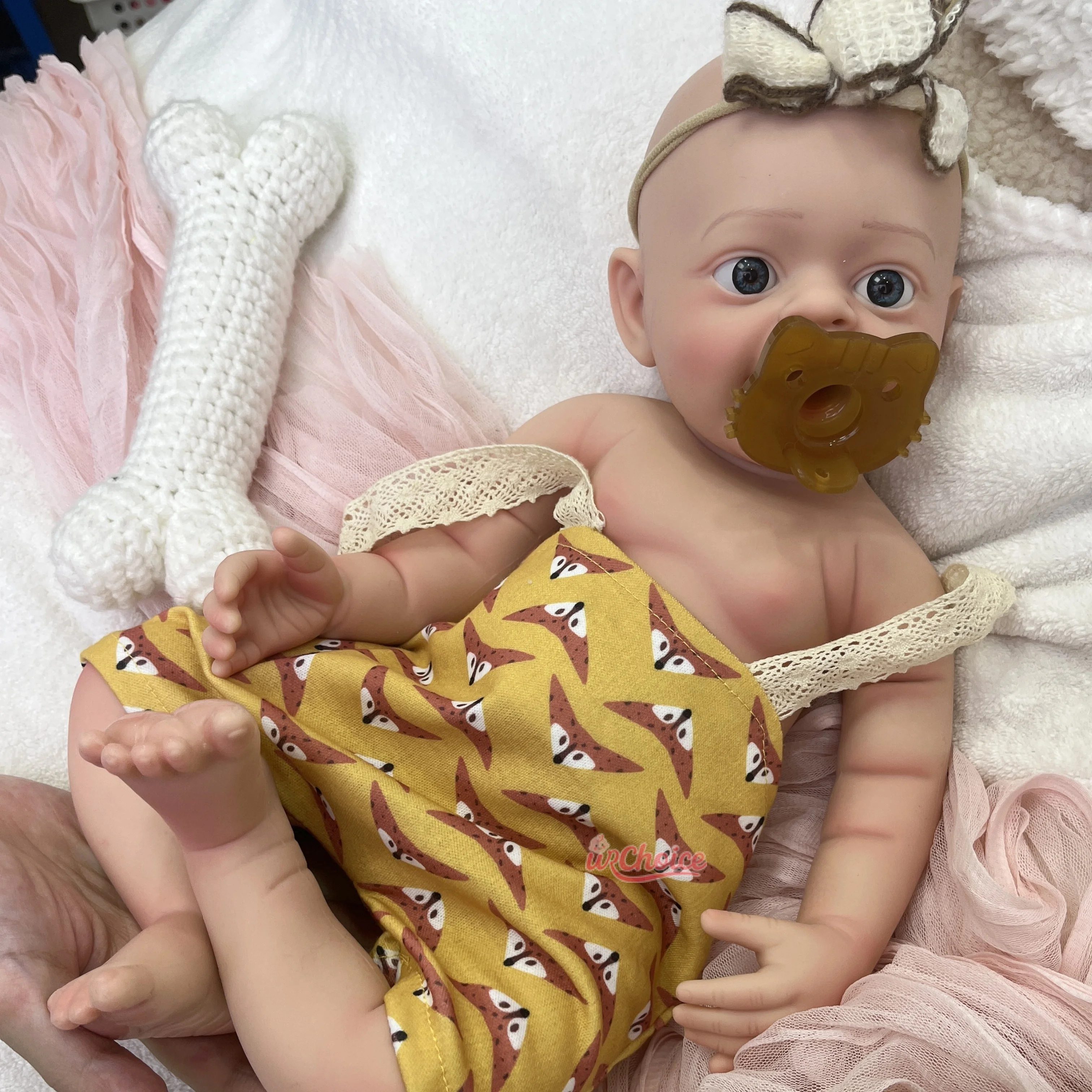 18" herboren baby volledige siliconen pop met fopspeen open mond en ogen kunstmatig kinderspeelgoed voor verjaardagscadeaus