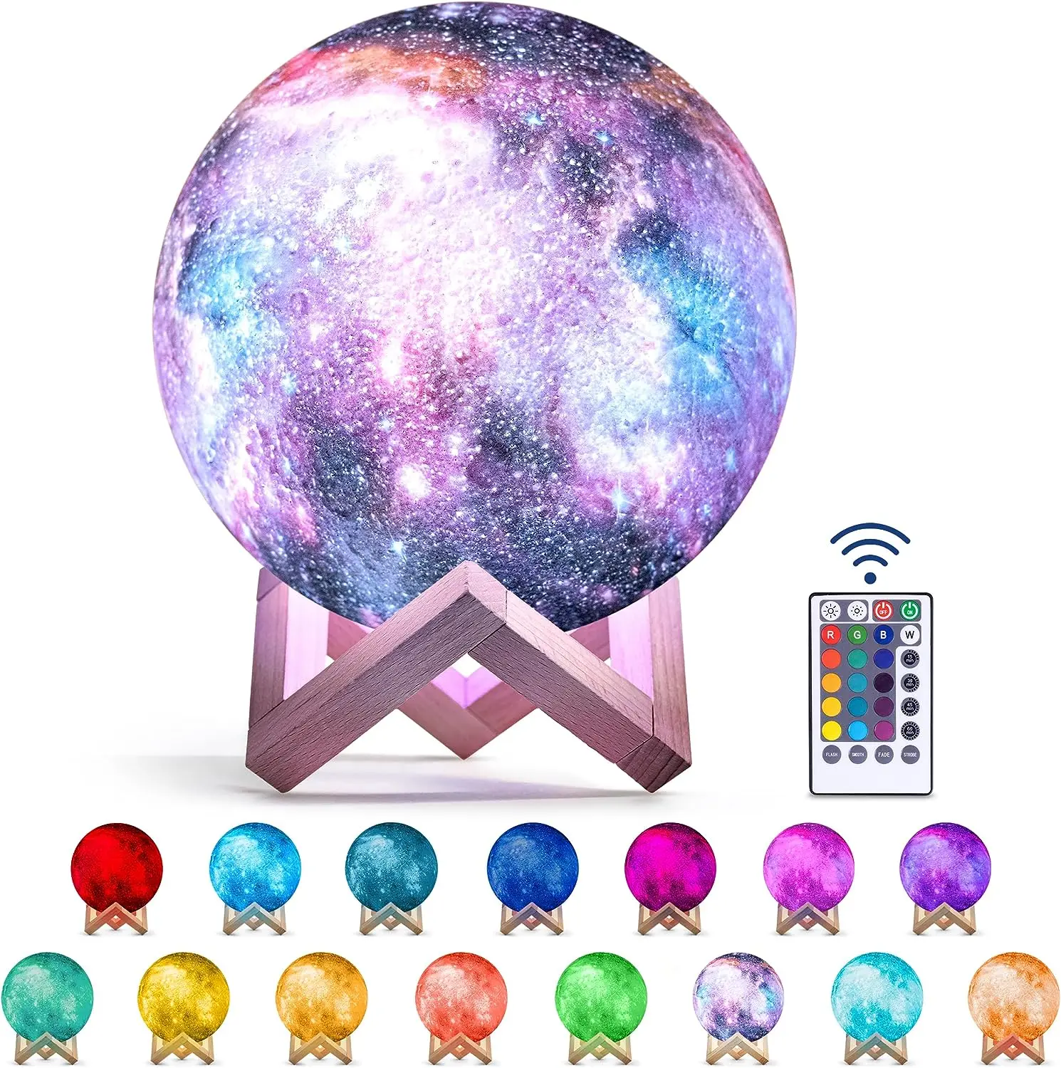 

Moon Lamp Kids Night Light Galaxy Lamp - 16 Colors Moon Light with Wood Stand Remote & Touch Control USB