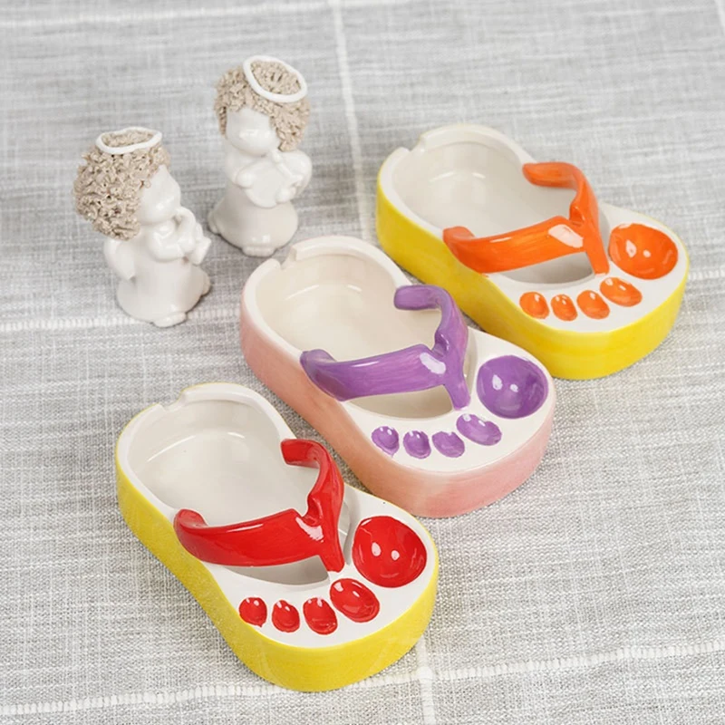 Cute Slipper French Fries Dish Flavorful Tomato Sauce Dipping Dish Cartoon Flip-Flops Plate Ceramic Tray Ashtray