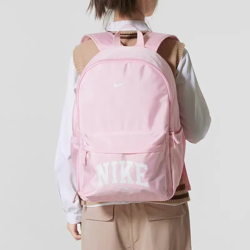 Nike 21L Brand Logo Backpack Medium Size Unisex Couple Style Simple Large Capacity Polyester (Polyester Fiber) Pink N32533091Gs-002