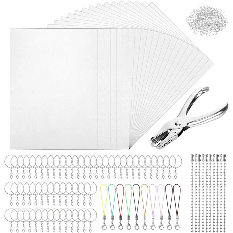 

M-Modern-For Handprint Art DIY 25 шт. термоусадочные пластиковые листы, брелки, комплект с открытым железным кольцом, дырокол для маркировки