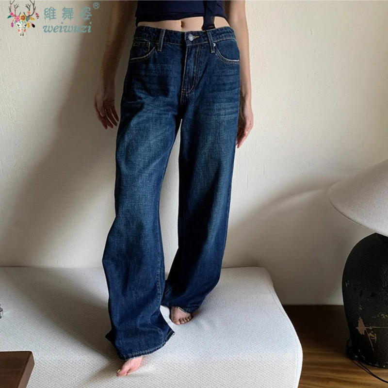 

Классические винтажные женские джинсы, модные мешковатые джинсовые брюки с карманами Y2k и вышивкой букв, повседневные широкие брюки, осенняя уличная одежда