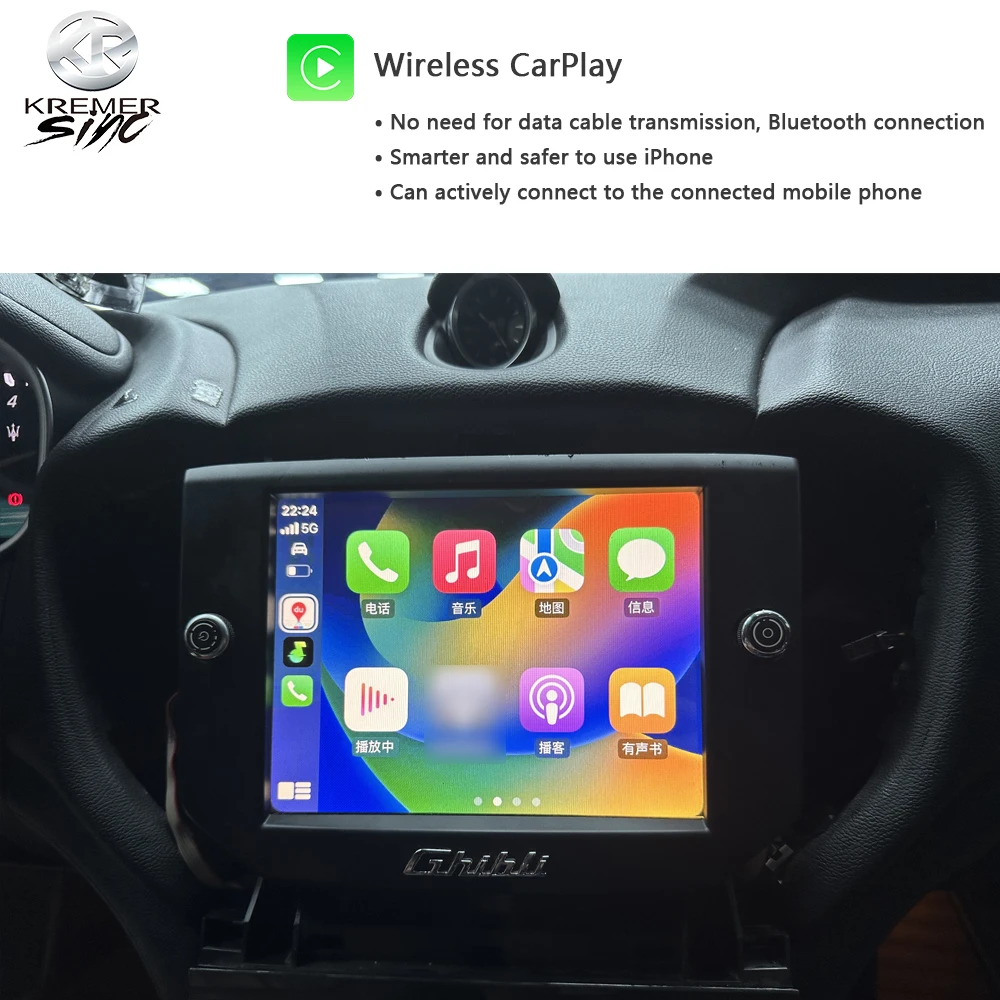 Wireless CarPlay AndroidAuto Smart Module for Maserati Quattroporte Ghibli 12-16 Support Mirroring OEM Microphone