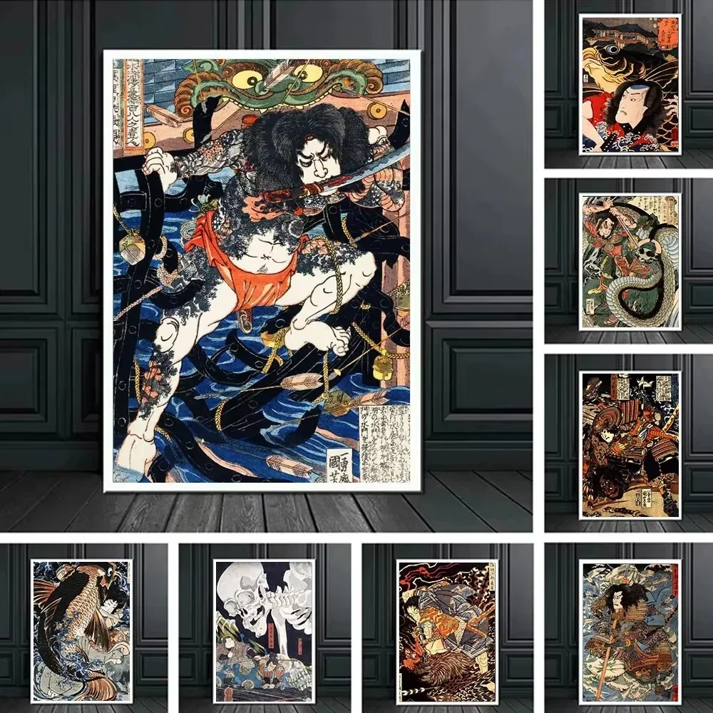 Póster Vintage japonés ukiyo-e impreso samurái monstruo arte estético lienzo pintura pared imágenes artísticas sala De estar hogar Mural De