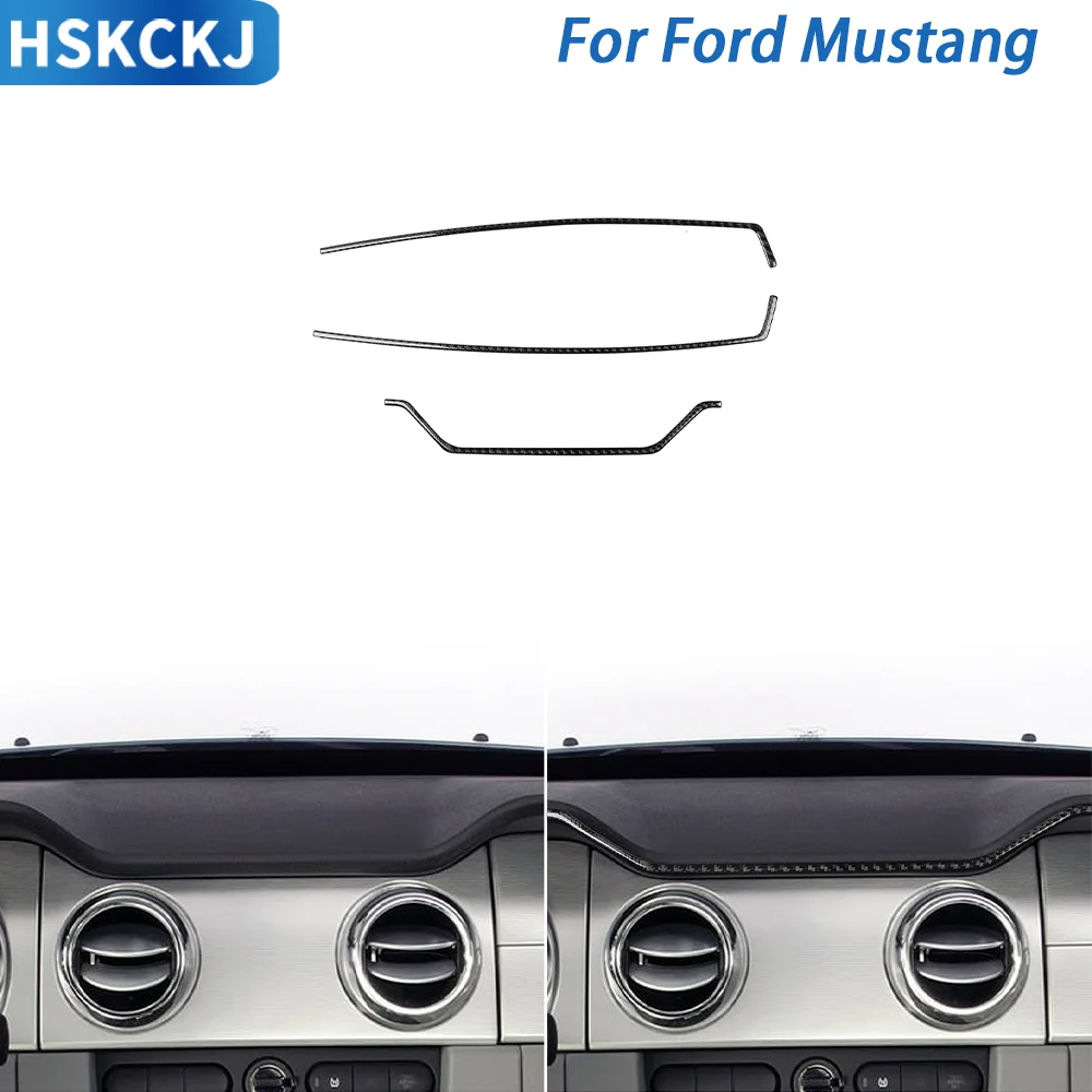 اكسسوارات السيارات ألياف الكربون لوحة القيادة شرائط الزخرفية الغطاء الداخلي الكسوة ملصق تعديل لفورد موستانج 2005 - 2009