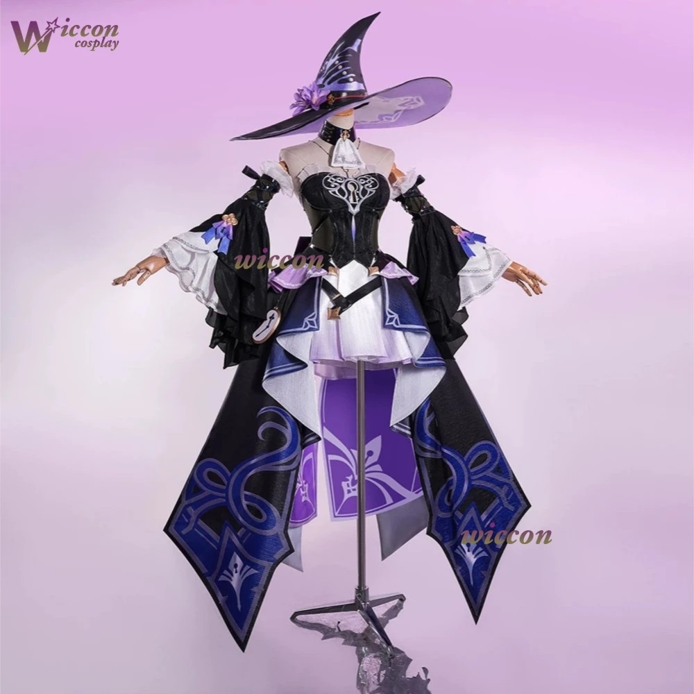 Honkai Star Rail The Herta Genius Society Cosplay Black Purple Witch Hat Silver Grey Wig Tiered Skirt Costume Halloween Party view 2