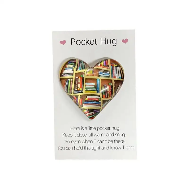 Pocket Hugs For Friends Bookshelf Pattern Heart-Shaped Hug With Cards Special Decoration Hug Cute Pocket Encourage Creative