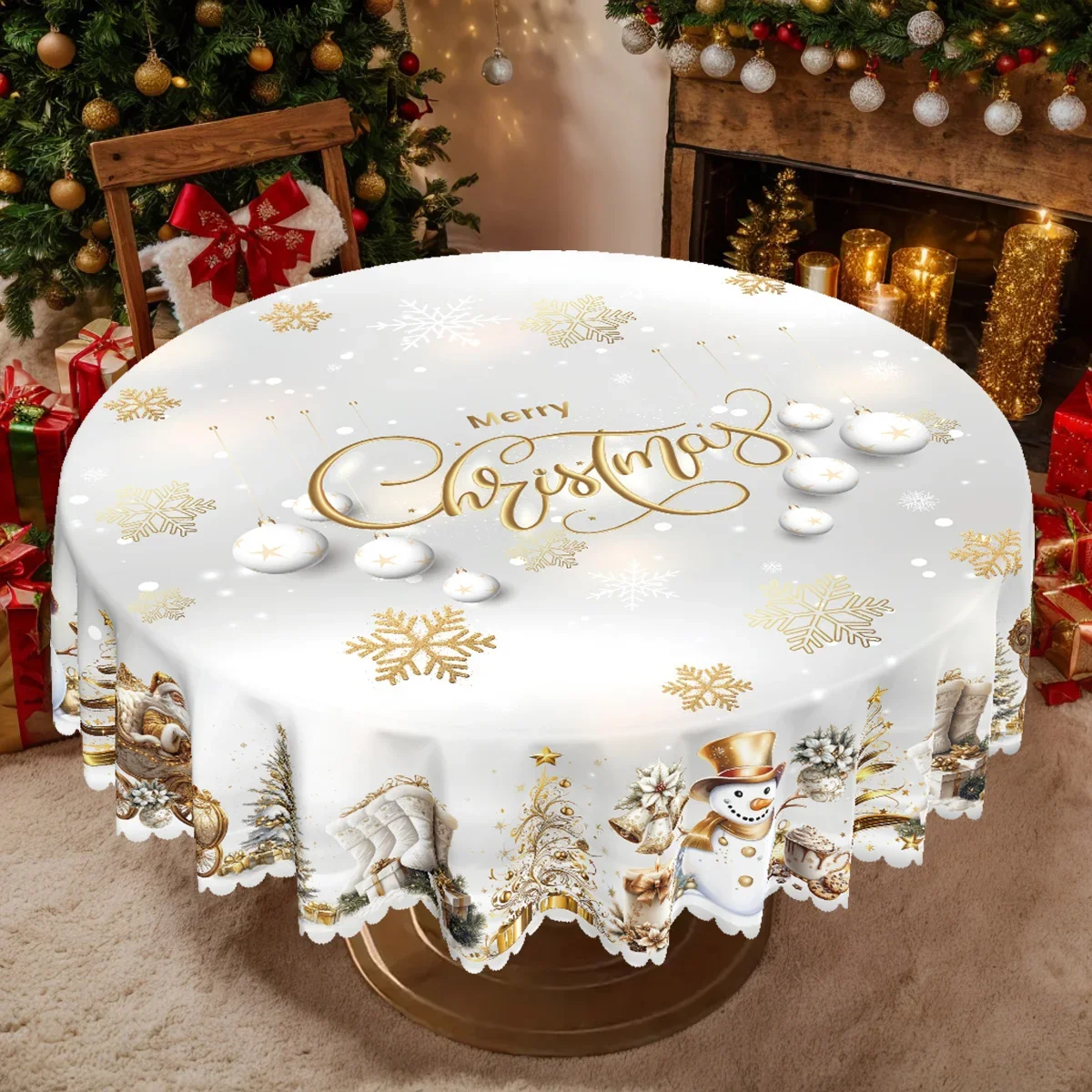 1 item, Christmas-themed party tablecloth, snowflake Christmas balls, snowman, candles, bellszyc