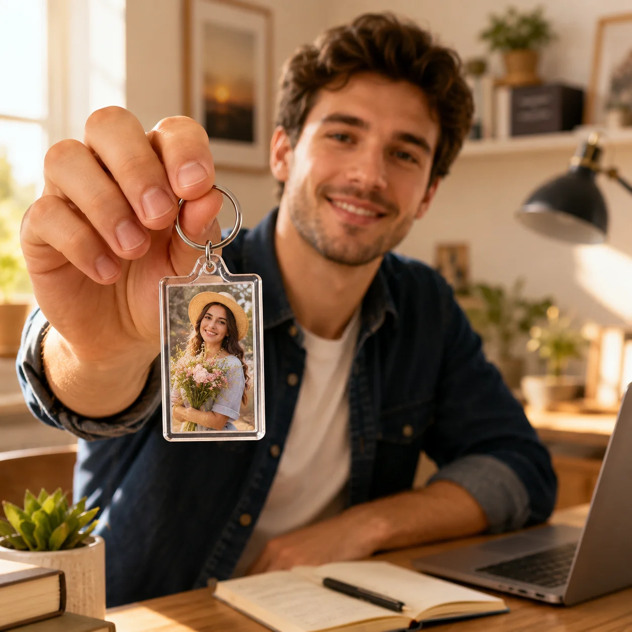 Custom Plastic Box Keychain Full Picture Rectangular Double-Sided Printing Unisex Key Holder Gift