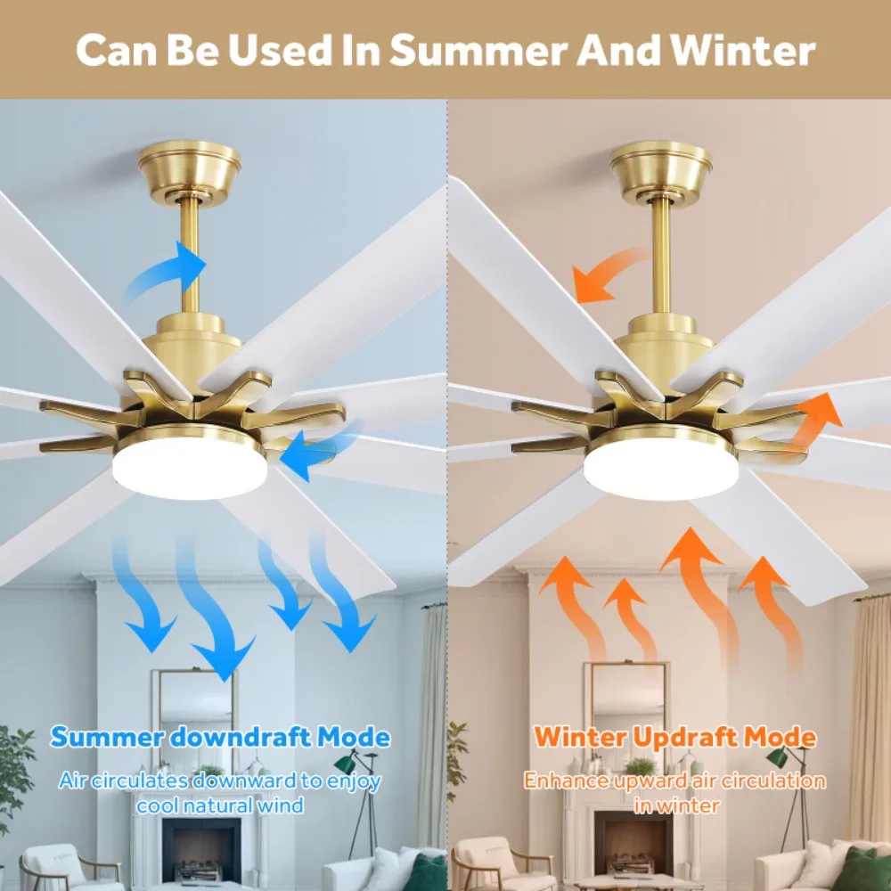 66 Inch Low Profile ABS Ceiling Fan With Dimmable Lights And Smart Remote Control 6 Speed Reversible Noiseless DC Motor