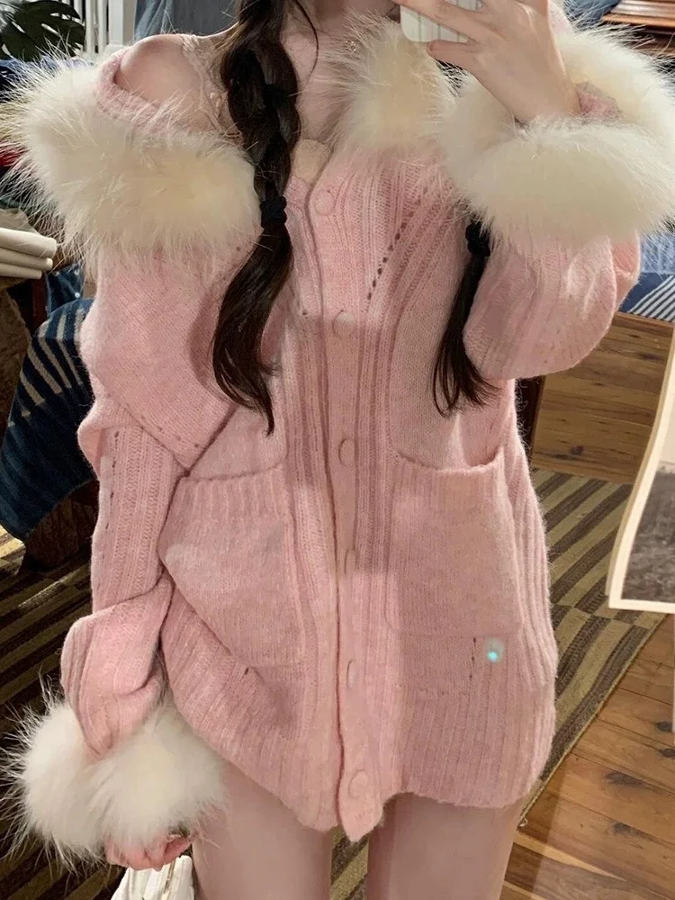 

Deeptown Sweet Coquette Pink Sweaters Women Korean Style Elegant Knitted Pullover Kawaii Vintage Harajuku Long Sleeve Jumpers