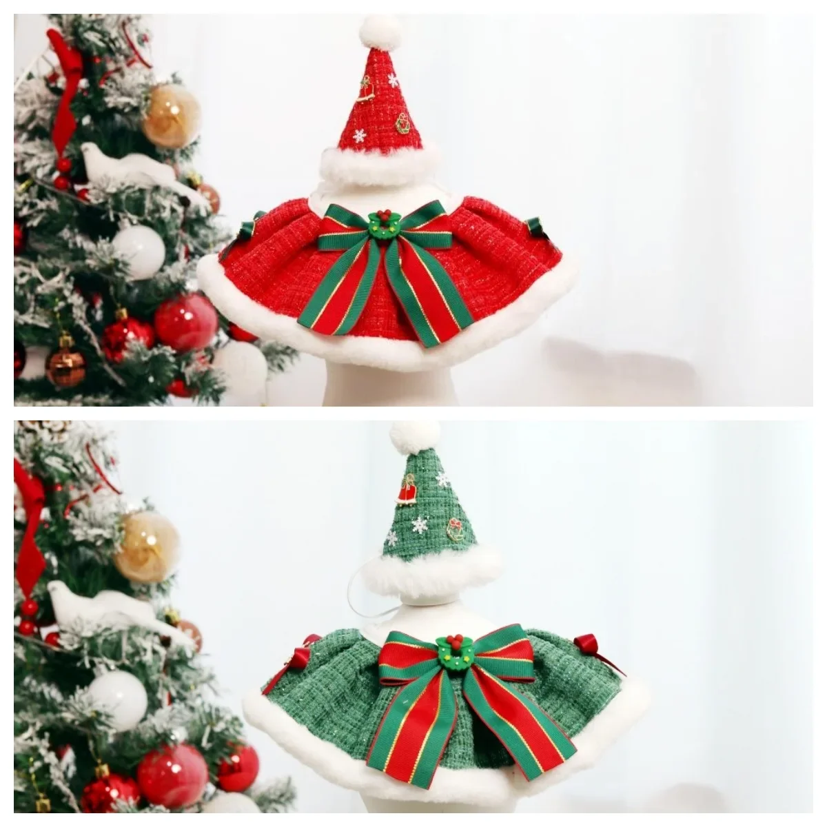 Pet Christmas Collar Hat Christmas Set, Pet Christmas Hat Dog Bib Cat Accessories Dog Accessories for Small Dogs