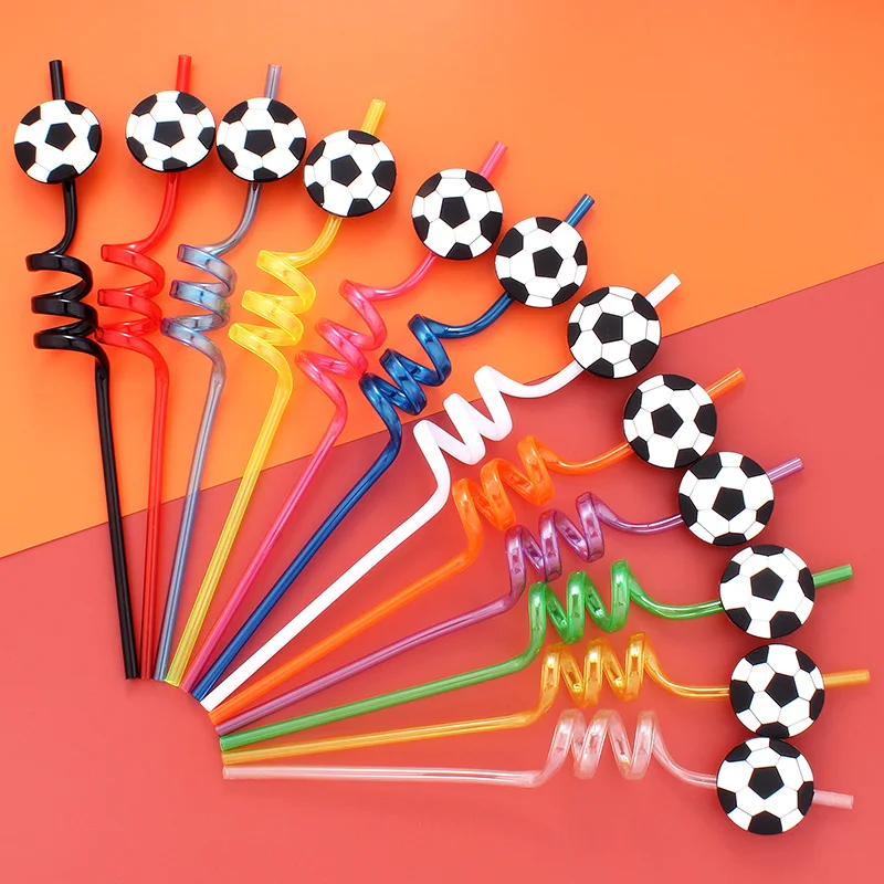 12pcs Football Themed Straws, Reusable Home Party, Birthday Party Holiday Party Bar Beach, Kitchen Christmas Halloween Gift