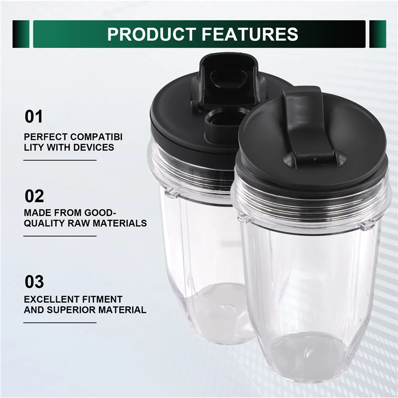ABKR-For Nutri Ninja 18 Oz Cup With 2 Sealing Caps, Suitable For 900W/1000W NINJA Juicer Series Blender (2 Pack)