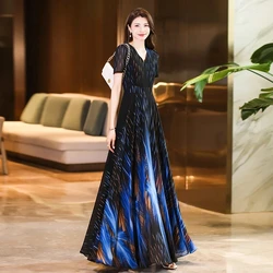 Women Summer Chiffon Dress New High End Fashion V-Neck Long Dresses 5XL Large Size Slim Printed Beach Bohemian Dresses Feminina