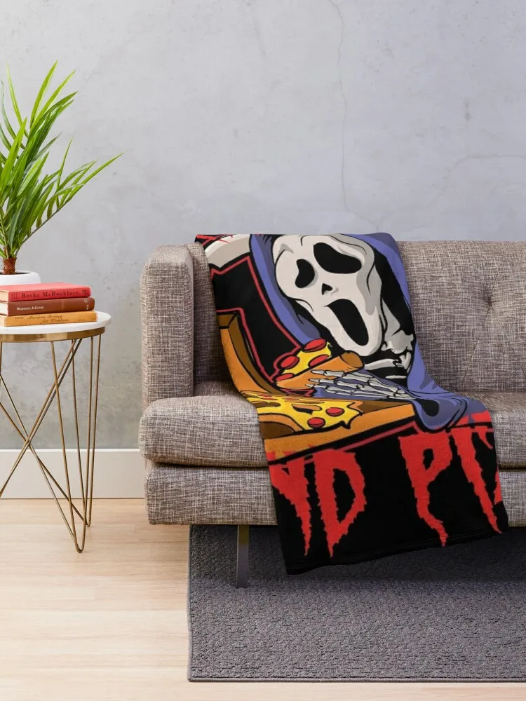 Horror Movie and Pizza ( Creepy Grim Reaper Halloween Date ) Throw Blanket Hair anime Blankets