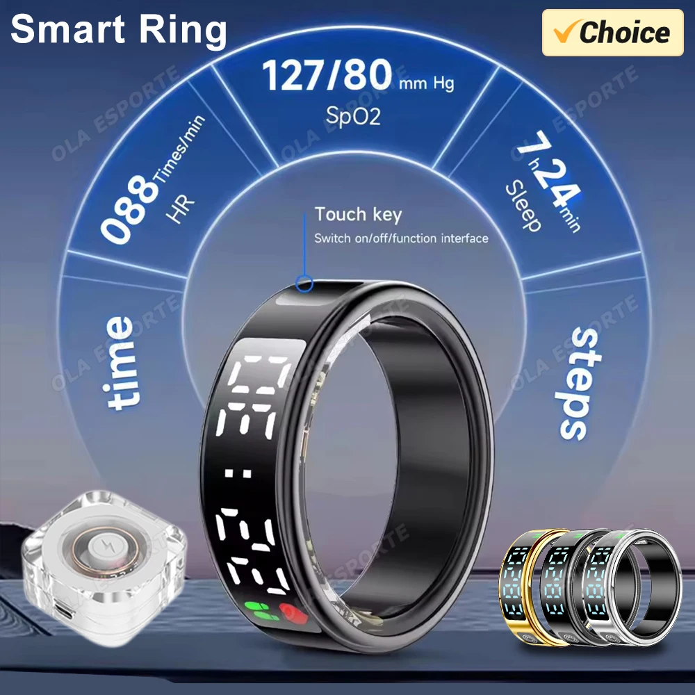 

Новое модное умное кольцо со светодиодным дисплеем и чехлом для зарядки, монитор здоровья и сна, многофункциональные кольца для фитнеса для мужчин и женщин