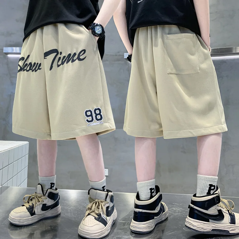 

Loose Style Children Show Time Letter Print Shorts for Tween Boys New Summer Bottom Short Pants Kids Teenager Khaki Black Shorts
