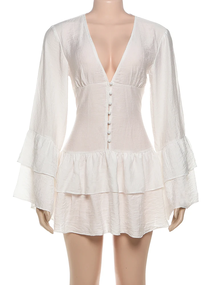 Sisterlinda y2k estilo mini vestido feminino outono tendência baixo pescoço manga cheia em camadas bainha doce meninas festa de aniversário elegante bodycon