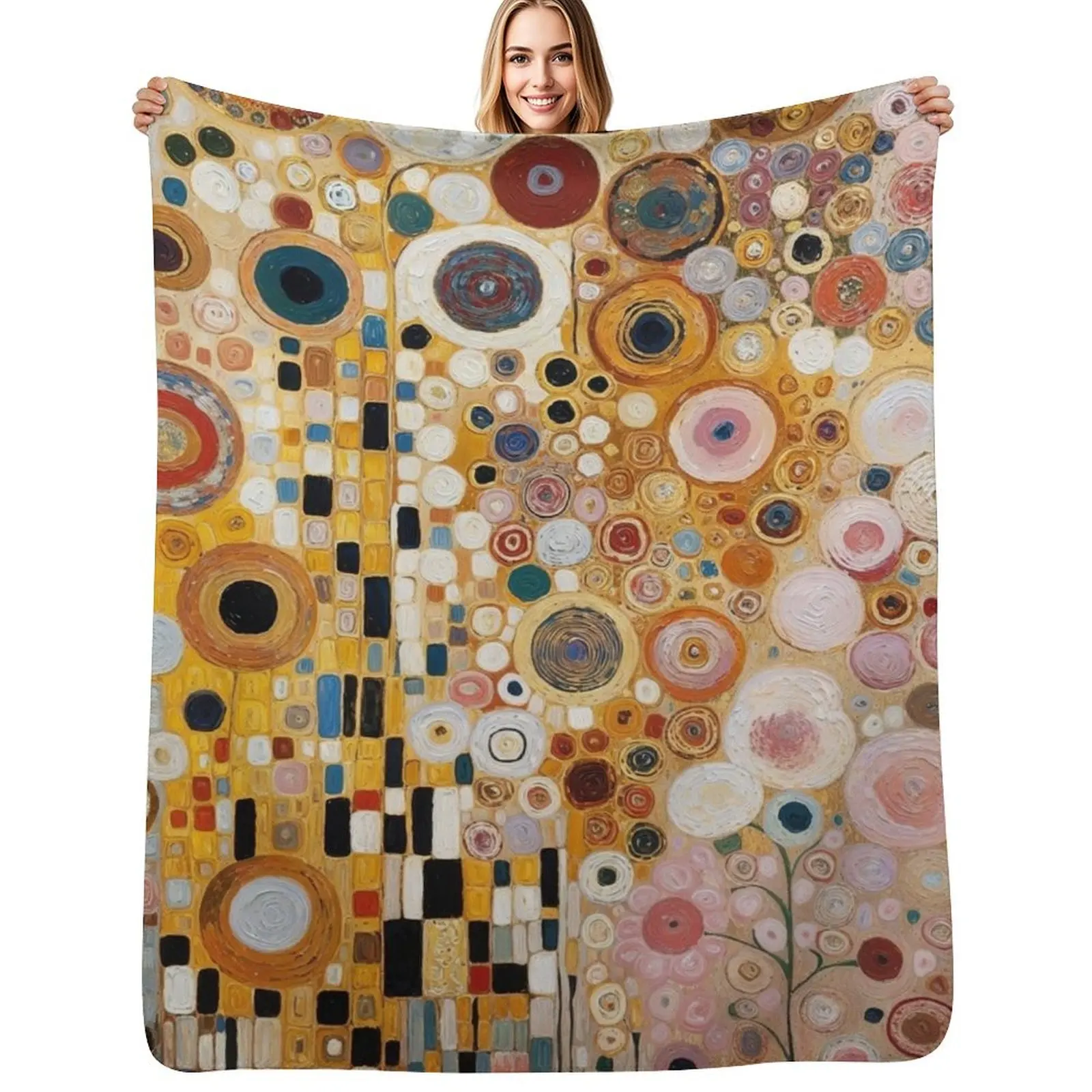 

Klimt Flowers Throw Blanket Cozy Sofa Blanket for TV Watching Napping
