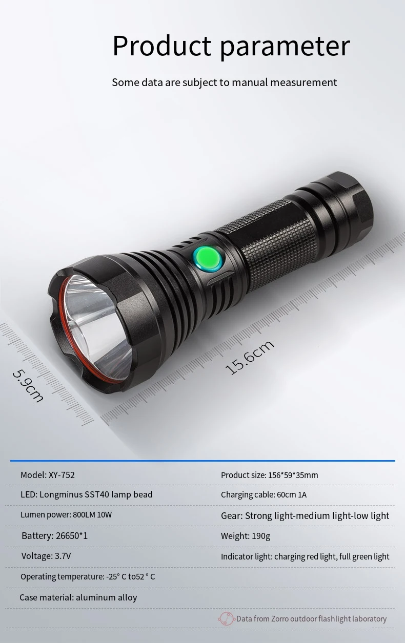 High Power Lighting Hiking Flashlight SST 40 LED Searchlight Tactics Flashlight USB Rechargeable Camping Flashlight