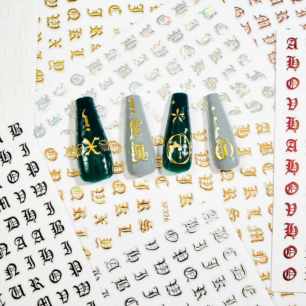 8/12pcs/kit Alphabets Nails Sticker 8*10cm Colorful Number Adhesive Decal 3D English Letter  DIY Manicure Sticker NK-15*