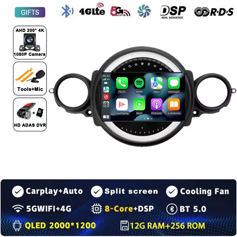Android 15 Voor BMW MINI COOPER R56 R60 2007-2014 2 K QLED Android Autoradio Multimedia stereo Speler AI Voice CarPlay Head Unit