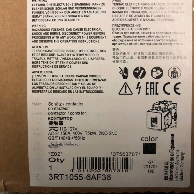 سلسلة المقاولين الأصلية الجديدة 3RT1055 3RT1055-6AF36 التسليم السريع