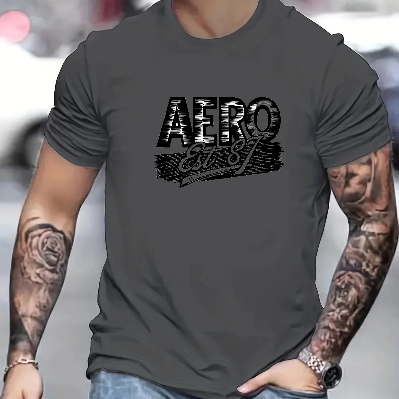 موديل جديد 2025 للرجال 100% من القطن الخالص صيفي فضفاض مناسب مطبوع عليه حروف AERO كاجوال ومريح برقبة دائرية وأكمام قصيرة T-shi