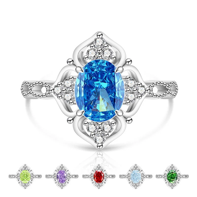 

925 Sterling Silver Ice Flower Cut Oval High Carbon Diamond Petals Elegant Ladies Ring Anniversary Gift