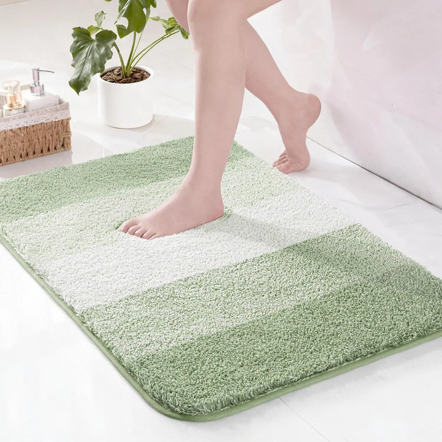 Striped Microfiber Bath Mat Super Absorbent Non‑Slip Thick Soft Bathroom Rug Washable Shower Floor Doormat Home Decor