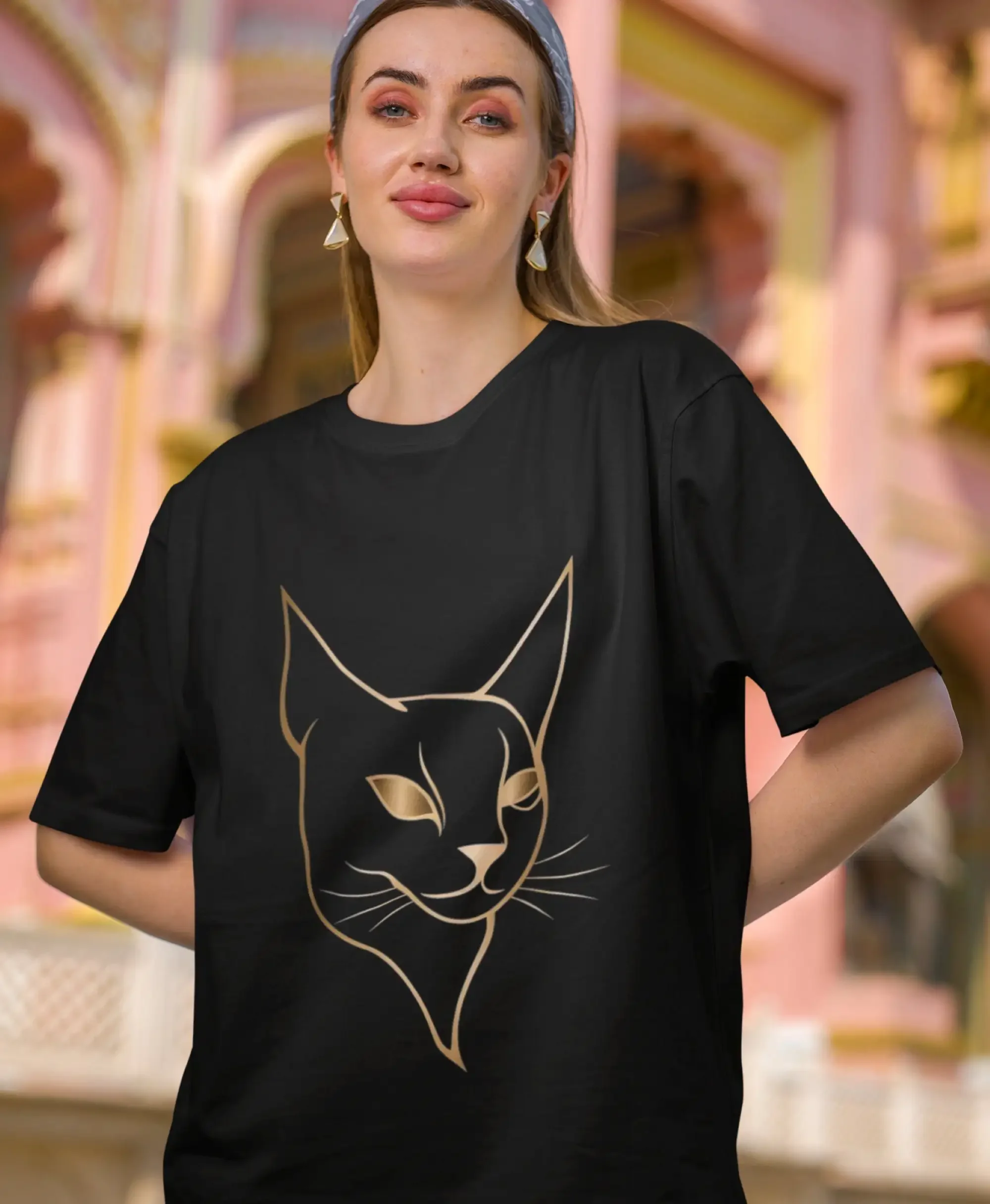 Golden cat T Shirt Heavy Cotton lovers Feline elegance Pet mom tee Great gift for her