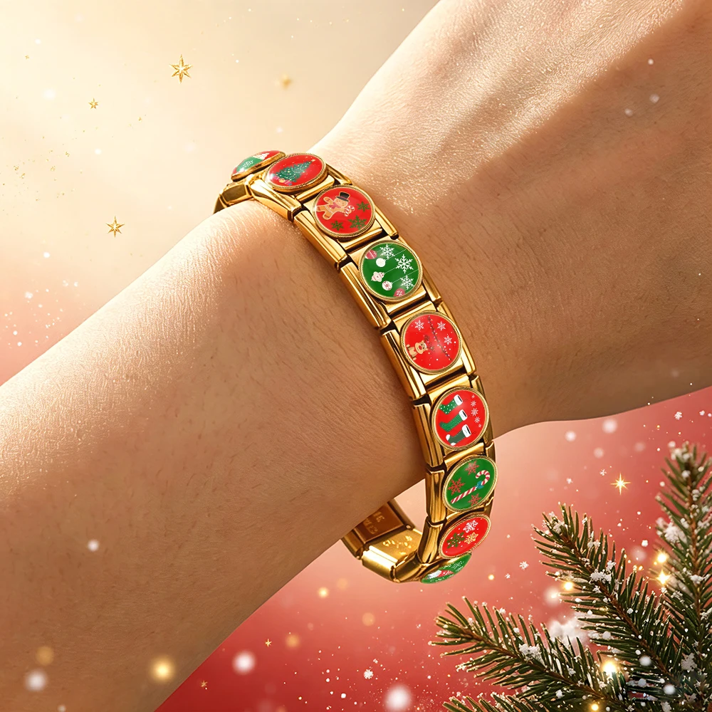 Creative Snowflake Print Christmas Santa Claus Snowman Link Fit 9mm DIY Italian Charm Bead Stainless Steel Bracelet Jewelry Gift