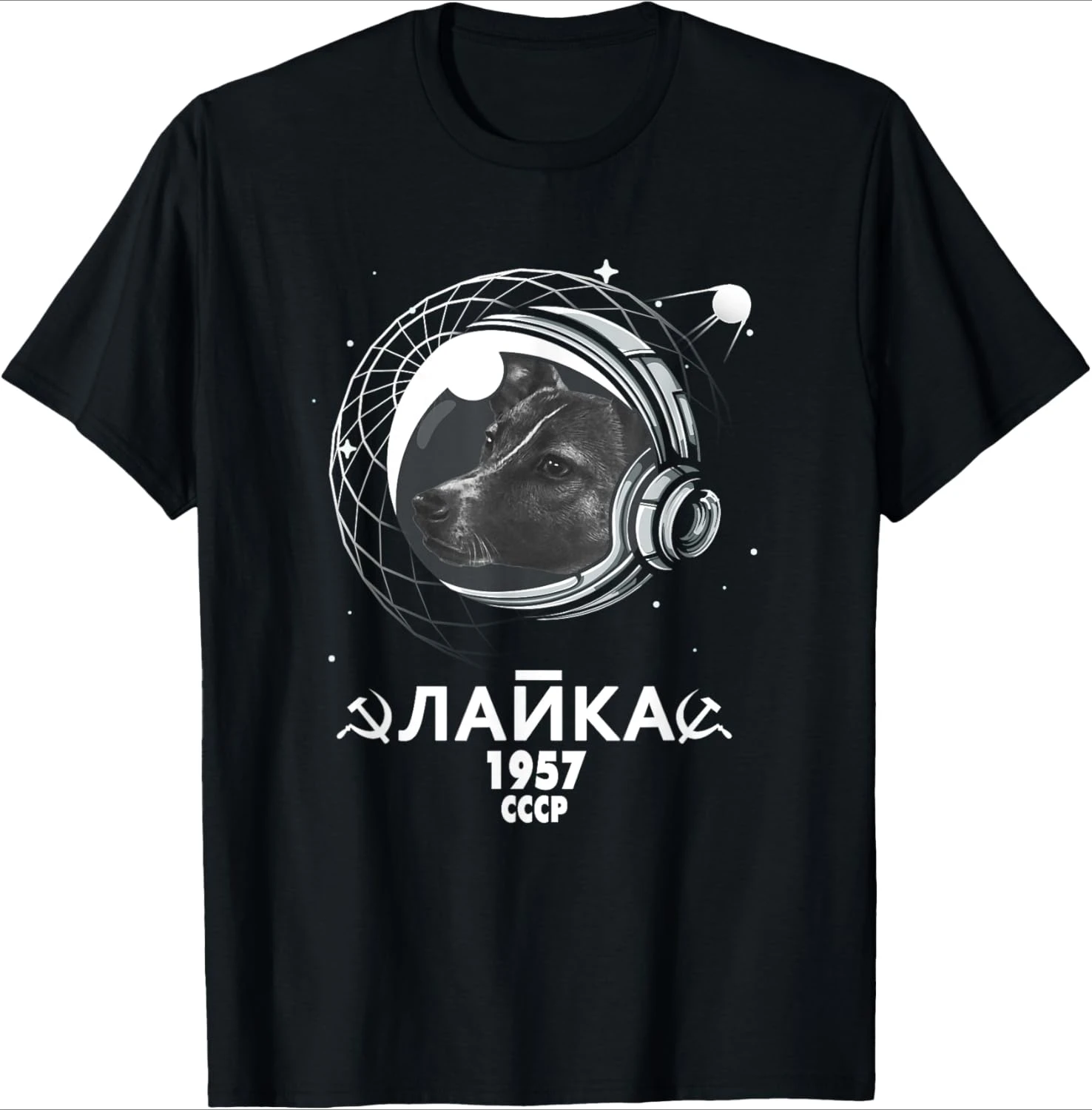 

1957 Soviet Union|Dog Space Animal|Satellite pattern design -100% cotton short sleeve O-neck casual printed men's T-shirt.