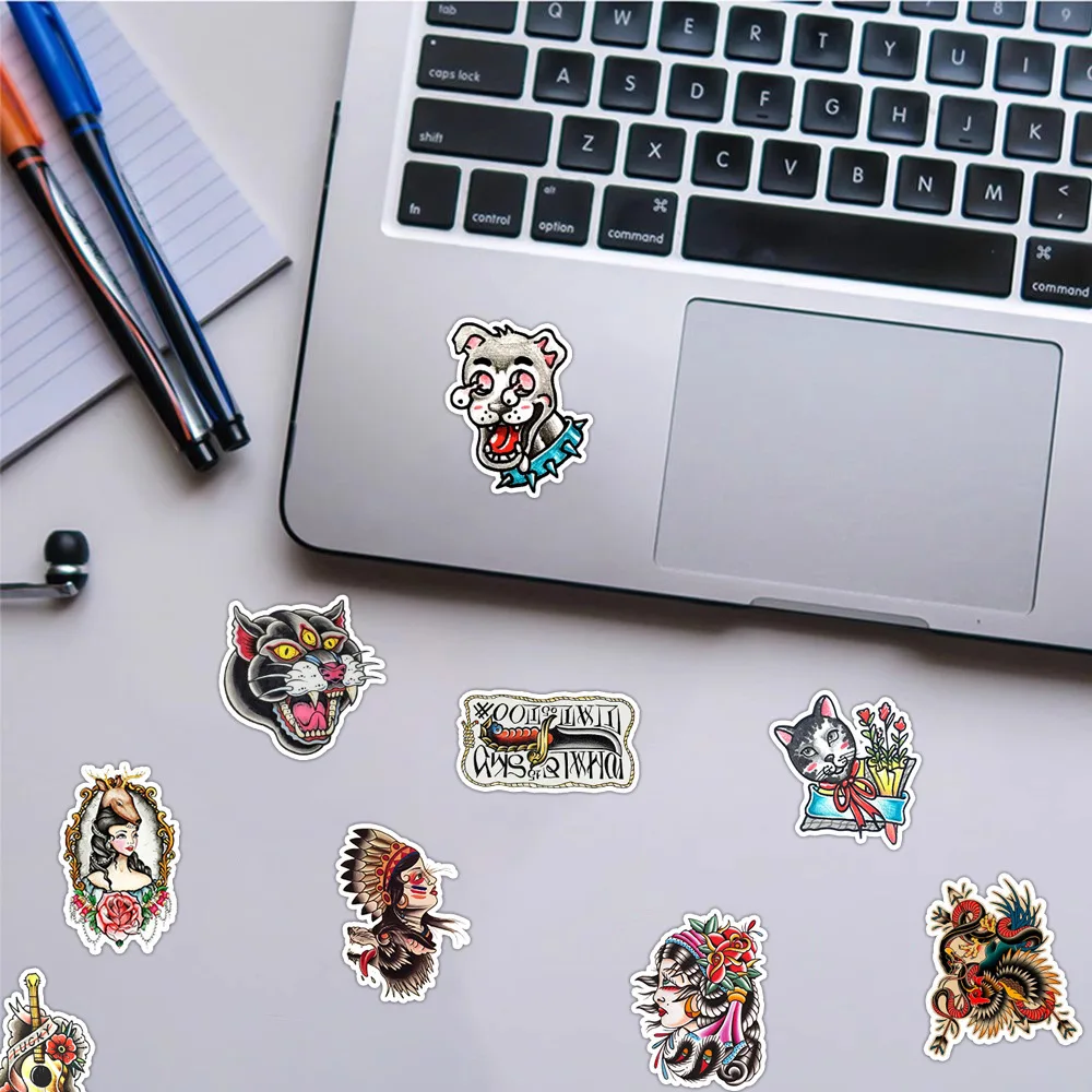 Pegatinas de dibujos animados para ordenador portátil, calcomanías de grafiti de estilo Retro de tatuaje de la vieja escuela, bricolaje, equipaje,