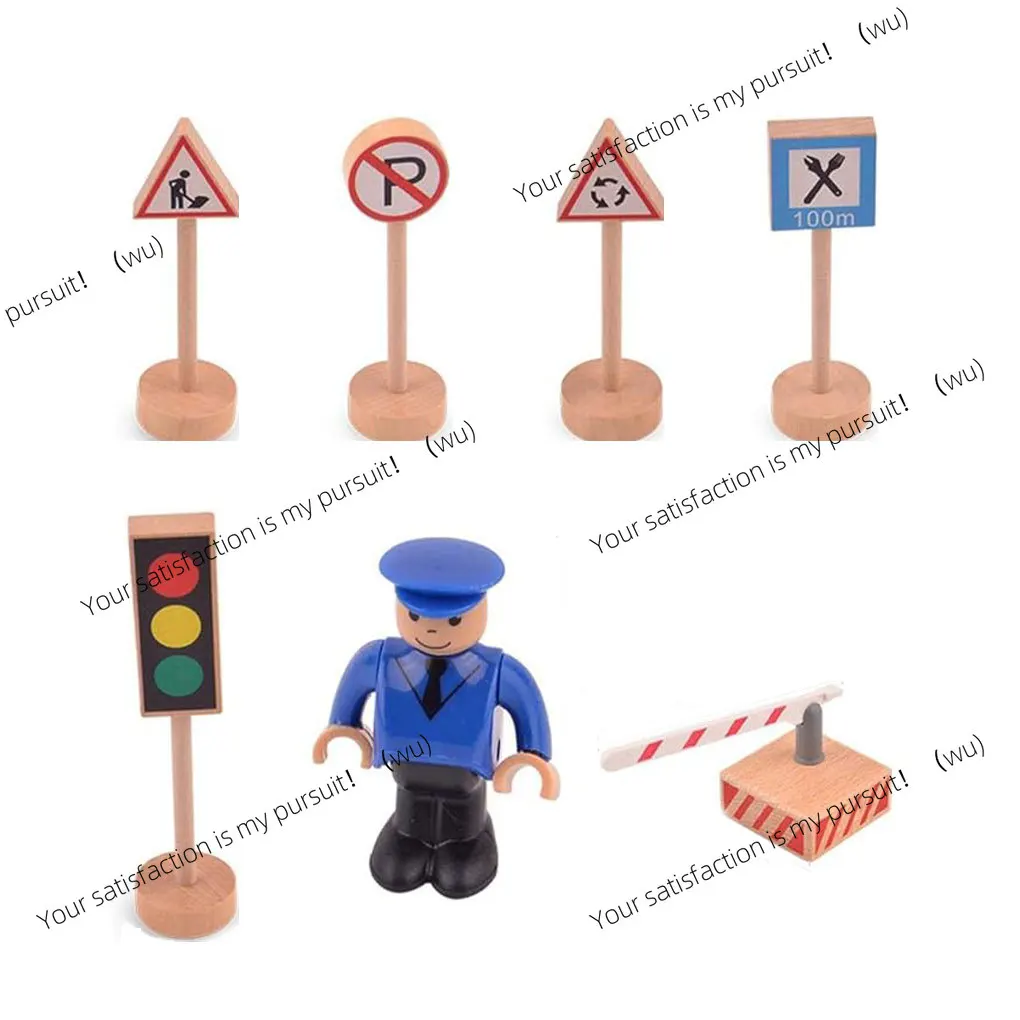 16Pc/Set Wood Traffic Road Sign Light Lamp Block Brick City Street View Speed Limit Indicator Kids Cognitive Educational Car Toy