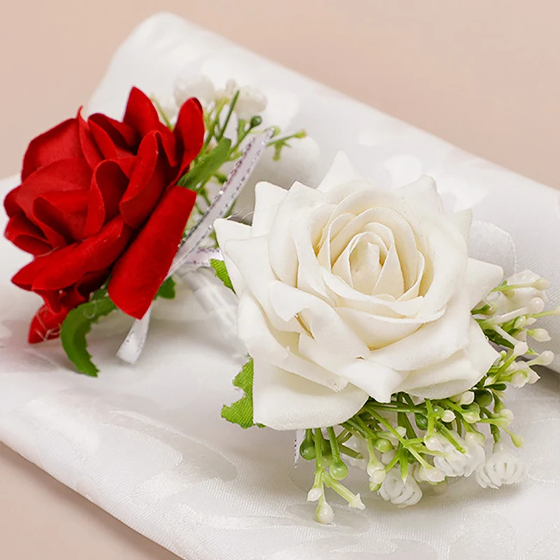 Artificial Rose Corsage Flower para homens, Boutonniere para noivo, baile de formatura, coquetel, casamento, graduação, evento, 6 peças por conjunto