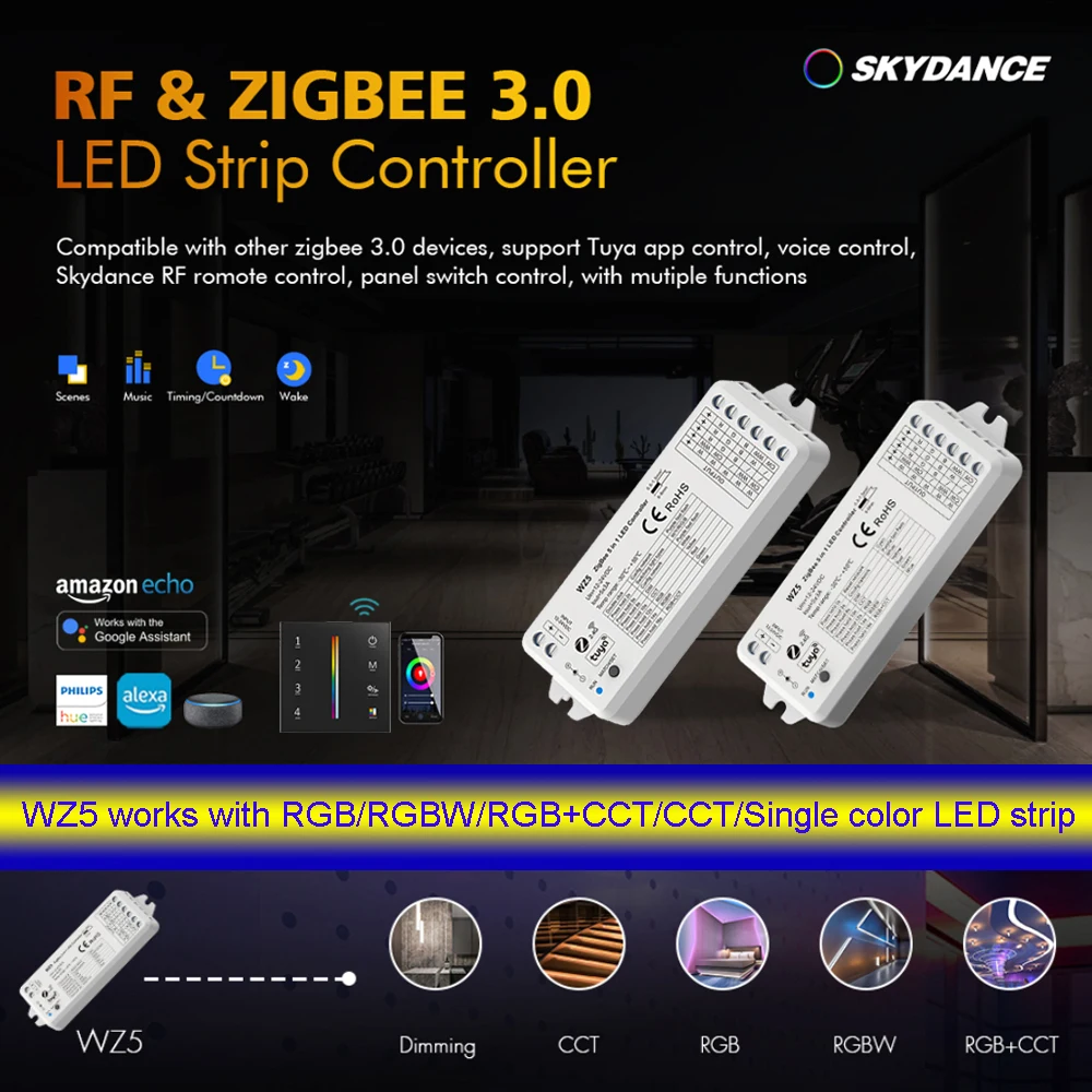 4 Zone LED Dimming KIT 2.4G Ultra Sensitive Glass Touch Panel Controller ZigBee RF 5 in1 LED 24V 12V APP Smart Control Dimmer