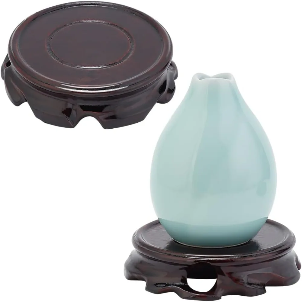 2 Pcs Solid Wood Display Stand Base 3.6x0.9inch Round Coconut Brown Wooden Plant Flower Pot Base Buddha Statue, Gemstone