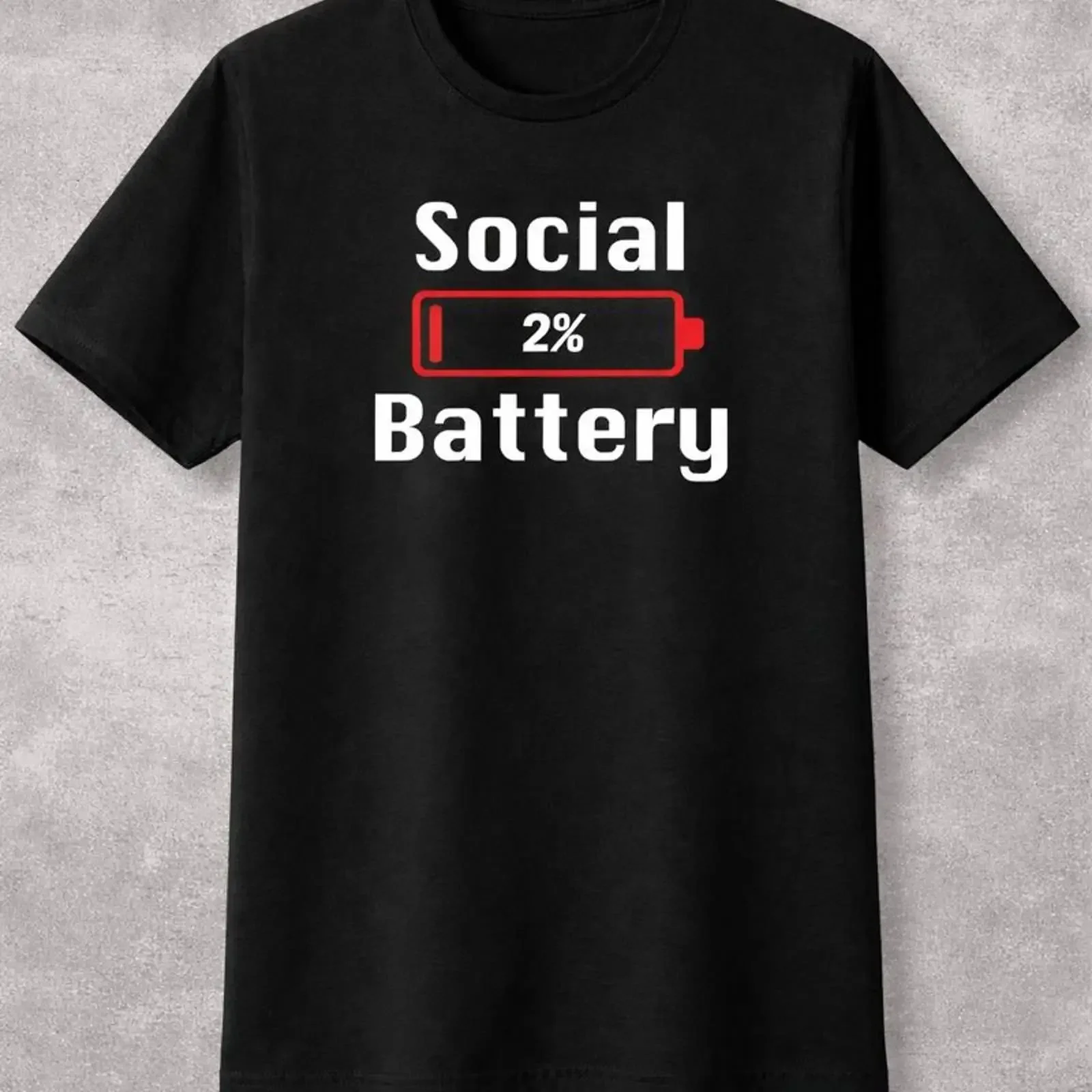 Social Battery 2 T Shirt Introvert Nerd Humor Black vintage Washed Unisex Stretched Breathable Comfortable streetwear Versatile