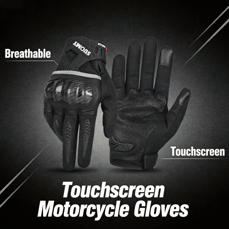 Summer Motorcycle Gloves Touchscreen Carbon Fiber Protective Shell Anti-Slip Gloves Wear-Resistant Breathable Gloves