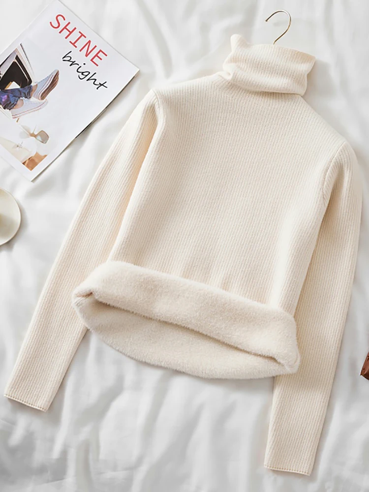 2025 col roulé hiver pull femmes élégant épais chaud femme tricoté pull ample basique tricots pull