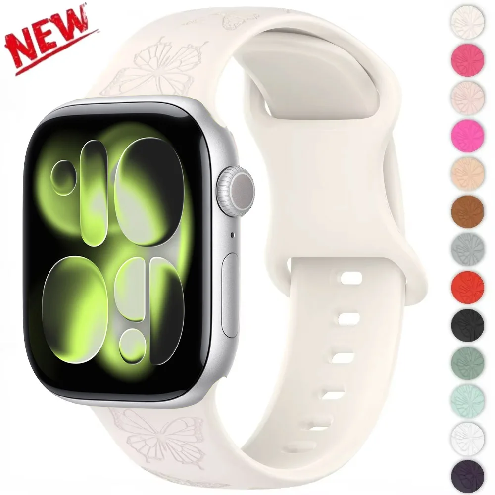 Tali Silikon untuk Apple Watch Band 46Mm 42Mm 49Mm 45Mm 41Mm 44Mm 40Mm Gelang Wanita IWatch Seri 11 10 Ultra 9 8 7 6 5 SE 3