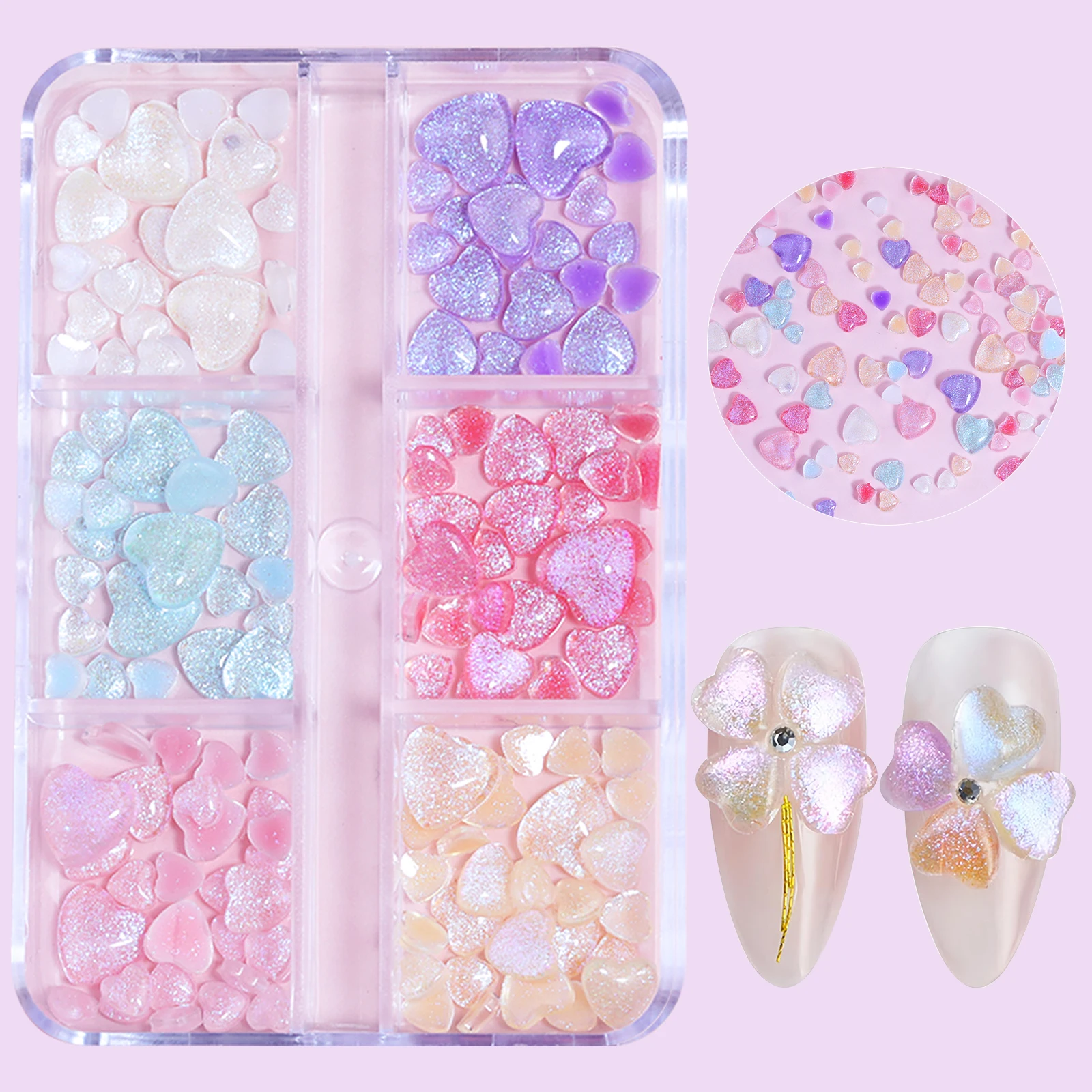 Nails Art Decorations Accessories for Decorative Pink transparent heart Parts Box Kawaii Supplies Professionals Manicure Sets